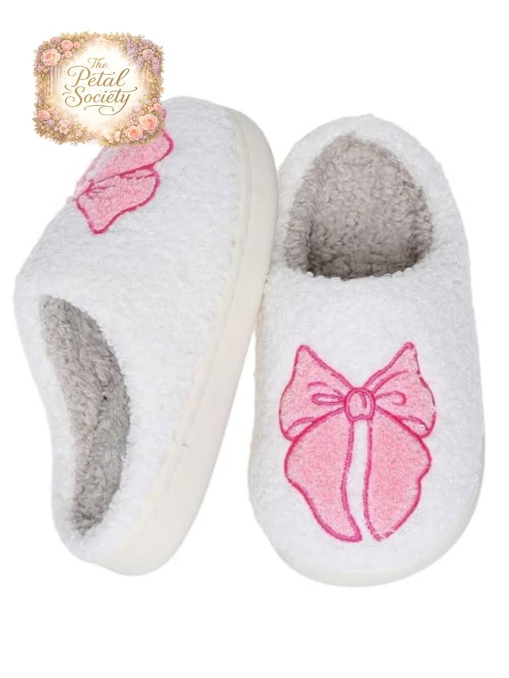 Kids Fuzzy Bow Slippers Non-Slip Indoor House Shoes